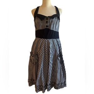 Black and White Gingham Retro Rockabilly Halter Dress w/ Pockets! Size L